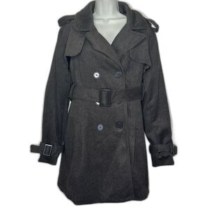 Yoki New York Brown Tweed Poly Wool Blend Belted Swing Trench Coat Women's M